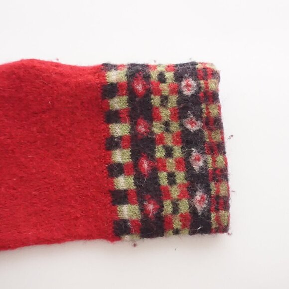 Vintage Christopher Banks Red Knit Floral Beaded 100% Wool Zip Up Sweater L - Picture 12 of 12